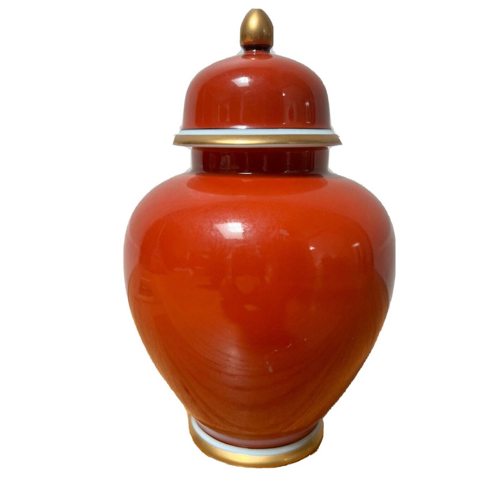 Vintage Fitz & Floyd  Medallion D' Or 6" Ginger Jar and Lid MCM Orange and Gold